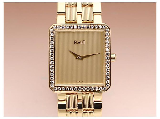 Piaget Protocol Goldene Damenuhr mit großem Diamanten - Ansicht 6