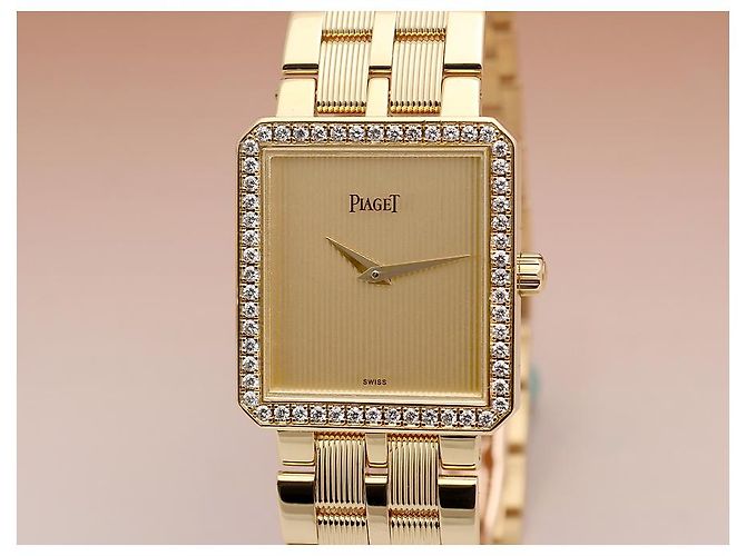 Piaget Protocol Goldene Damenuhr mit großem Diamanten - Ansicht 7