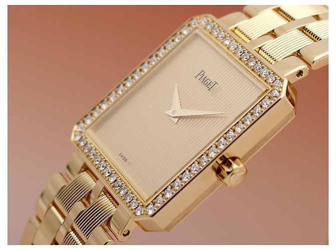 Piaget Protocol Goldene Damenuhr mit großem Diamanten - Ansicht 9