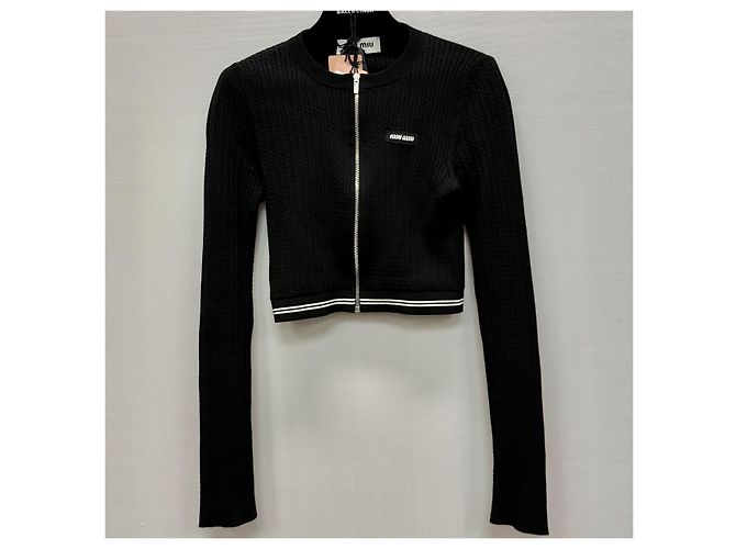 Miu Miu Logo Strickjacke mit Reißverschluss Silber - vista 2