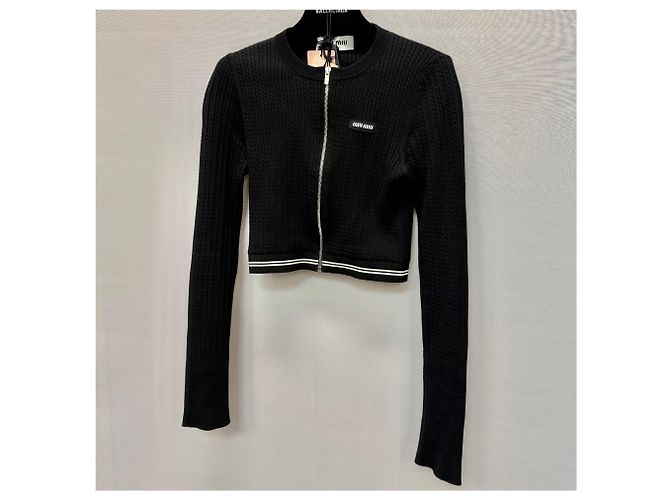 Miu Miu Logo Strickjacke mit Reißverschluss Silber - vista 4