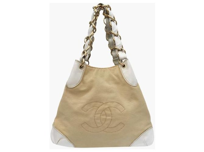Chanel Borsa a tracolla in tessuto beige - vista 2