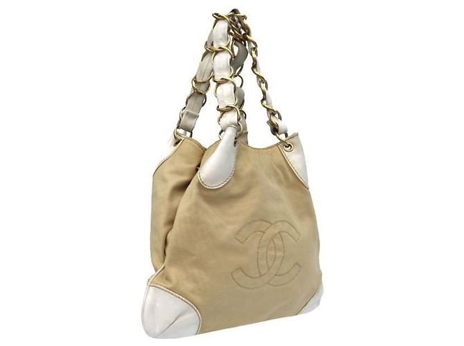 Chanel Borsa a tracolla in tessuto beige - vista 3