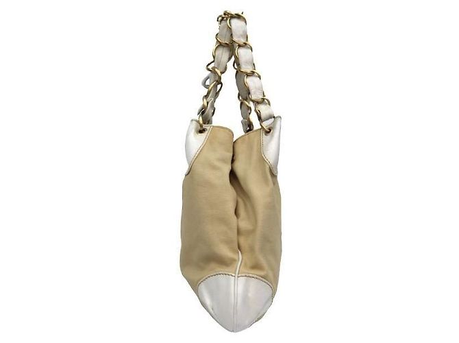 Chanel Borsa a tracolla in tessuto beige - vista 4