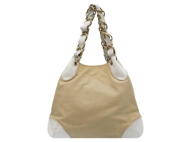 Chanel Borsa a tracolla in tessuto beige - vista 5