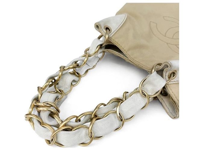 Chanel Borsa a tracolla in tessuto beige - vista 7