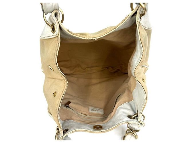 Chanel Borsa a tracolla in tessuto beige - vista 8