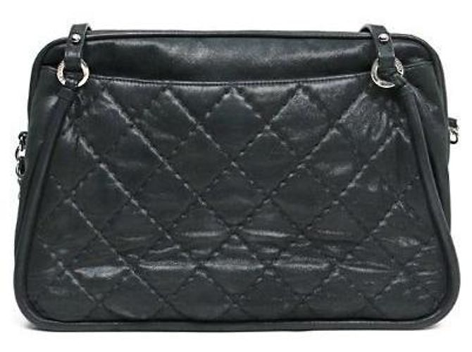 Chanel Borsa a Spalla Black Glazed Quilted CC Chain Nero - vista 3