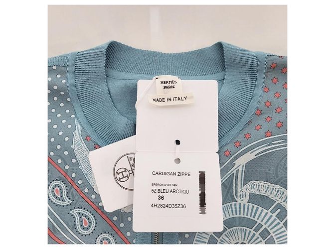 Hermès Strickjacke aus Twill mit langem Ärmel, Reißverschluss und Bandana-Muster für Damen Blau - Ansicht 11