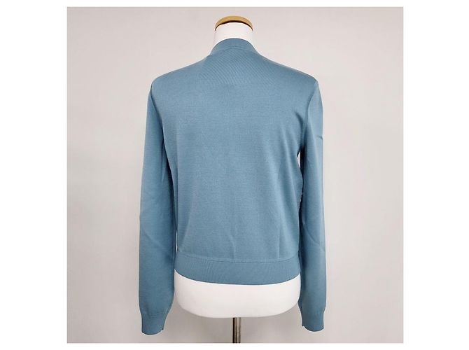 Hermès Strickjacke aus Twill mit langem Ärmel, Reißverschluss und Bandana-Muster für Damen Blau - Ansicht 6