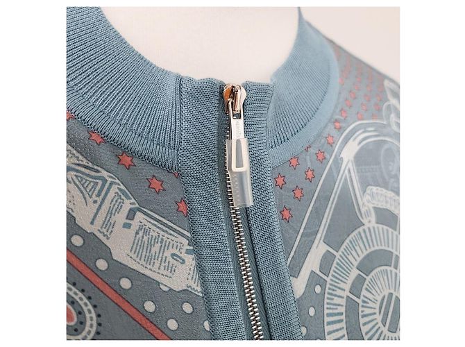 Hermès Strickjacke aus Twill mit langem Ärmel, Reißverschluss und Bandana-Muster für Damen Blau - Ansicht 8