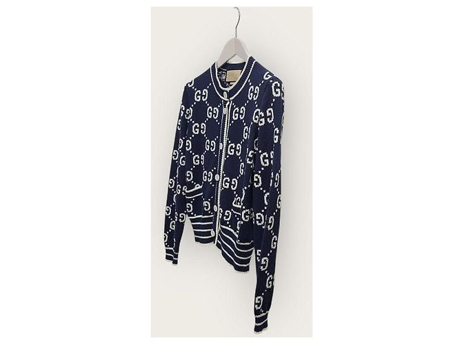 Gucci Cárdigan de jacquard de algodón GG Supreme azul oscuro - vista 2