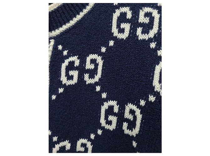 Gucci Cárdigan de jacquard de algodón GG Supreme azul oscuro - vista 3