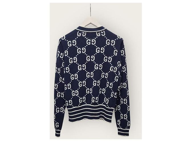 Gucci Cárdigan de jacquard de algodón GG Supreme azul oscuro - vista 4