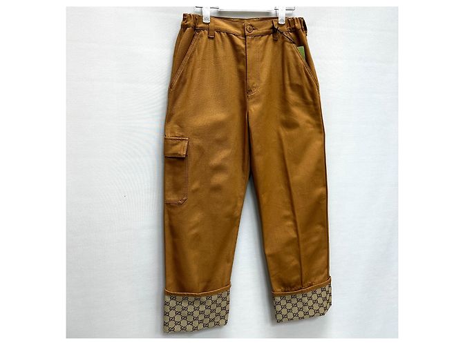 Gucci Pantaloni in tela con risvolto GG Denim Marrone - vista 3