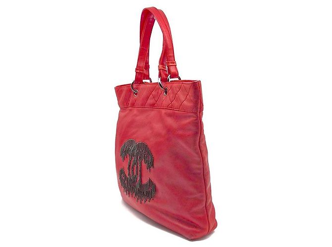 Chanel Borsa Tote CC Cabaret con frange e catena Rosso - vista 2