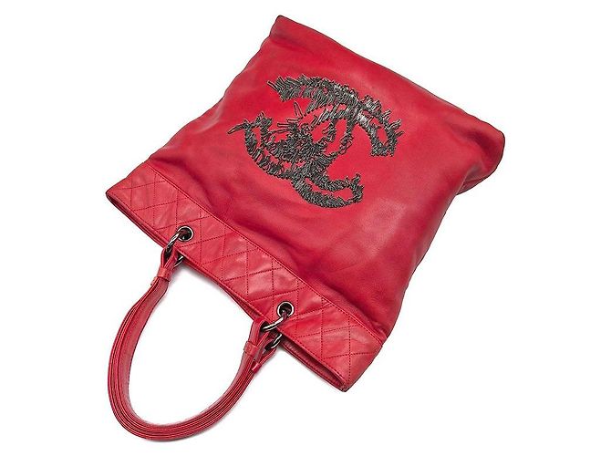 Chanel Borsa Tote CC Cabaret con frange e catena Rosso - vista 4