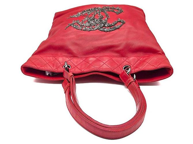 Chanel Borsa Tote CC Cabaret con frange e catena Rosso - vista 6