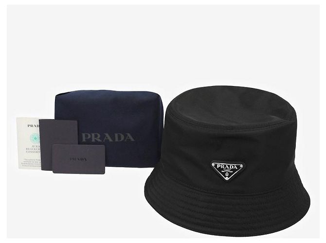 Prada Cappello Bucket Lina Nylon Triangle Logo da Uomo Nero - vista 10