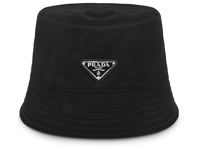Prada Cappello Bucket Lina Nylon Triangle Logo da Uomo Nero - vista 3