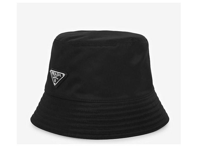Prada Cappello Bucket Lina Nylon Triangle Logo da Uomo Nero - vista 5