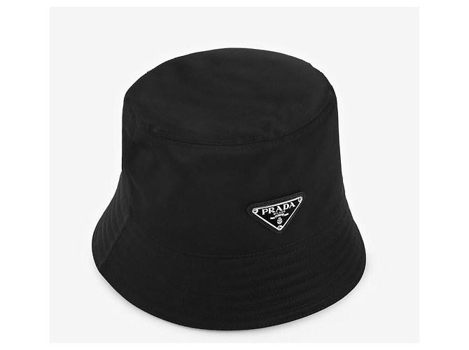 Prada Cappello Bucket Lina Nylon Triangle Logo da Uomo Nero - vista 7
