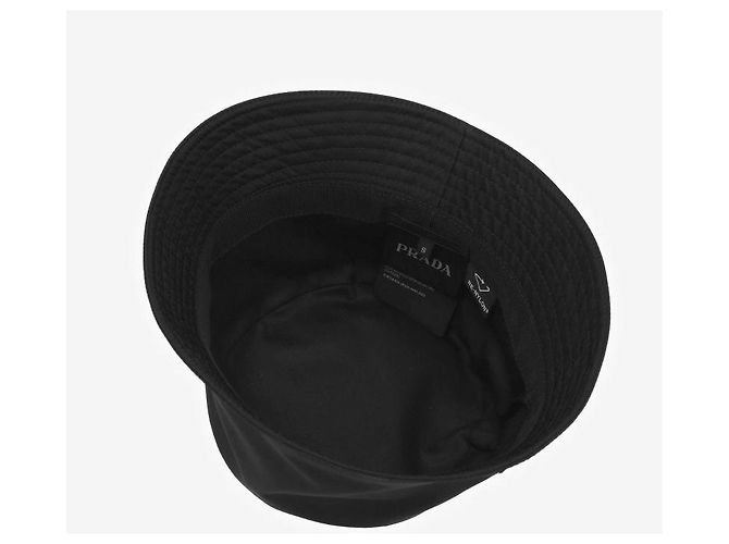 Prada Cappello Bucket Lina Nylon Triangle Logo da Uomo Nero - vista 8