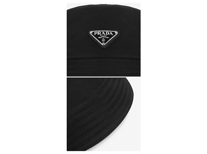 Prada Cappello Bucket Lina Nylon Triangle Logo da Uomo Nero - vista 9