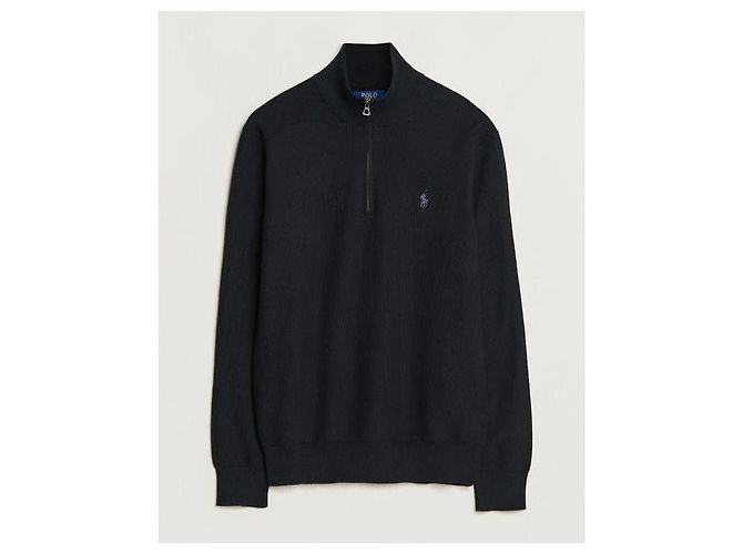 Ralph Lauren Strickpullover mit halbem Reißverschluss und Pony-Logo Schwarz - Ansicht 4