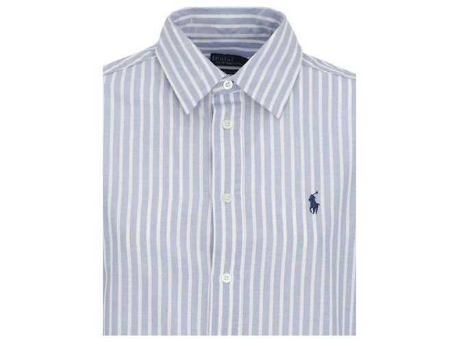 Ralph Lauren Camicia in cotone e lino a righe Classic Fit Blu - vista 6
