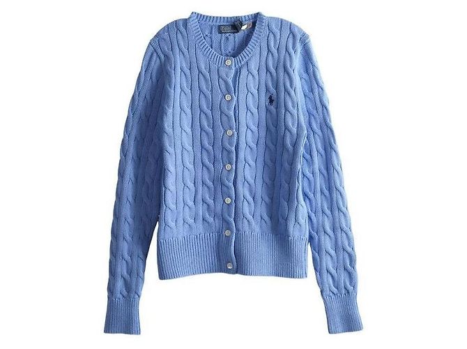 Ralph Lauren Strickjacke aus Baumwolle mit Zopfmuster und Pony-Logo-Stickerei Blau - Ansicht 4