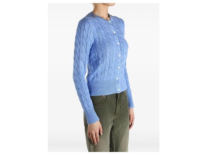 Ralph Lauren Strickjacke aus Baumwolle mit Zopfmuster und Pony-Logo-Stickerei Blau - Ansicht 6
