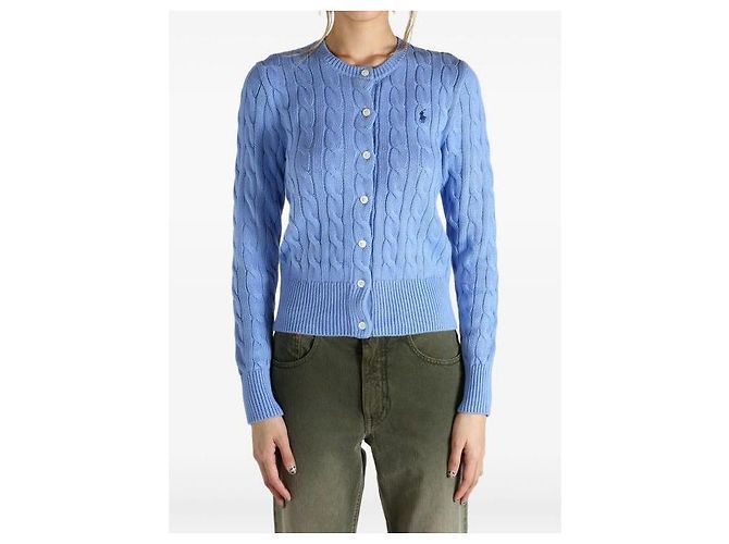 Ralph Lauren Strickjacke aus Baumwolle mit Zopfmuster und Pony-Logo-Stickerei Blau - Ansicht 7