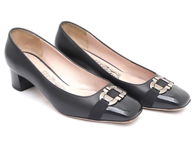 Salvatore Ferragamo Tacones de cuero Gancini patentado Negro - vista 10