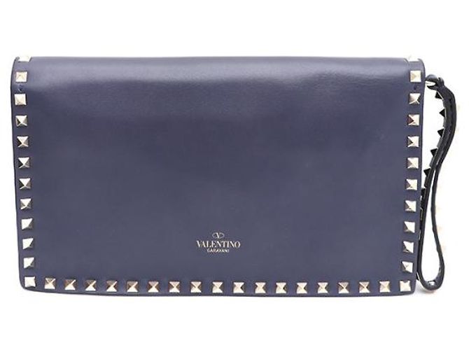 Valentino Clutch Rockstud con patta dorata Blu - vista 10