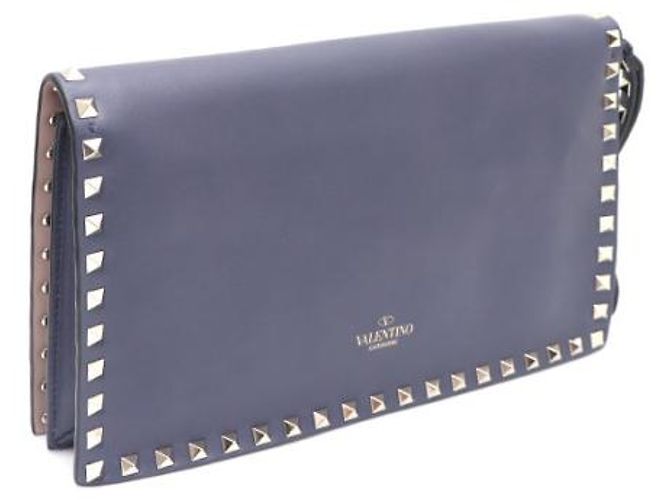 Valentino Clutch Rockstud con patta dorata Blu - vista 11