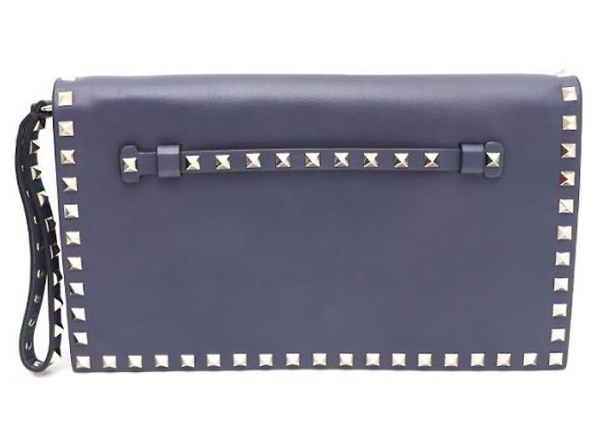 Valentino Clutch Rockstud con patta dorata Blu - vista 13