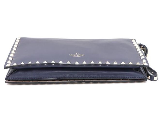 Valentino Clutch Rockstud con patta dorata Blu - vista 16