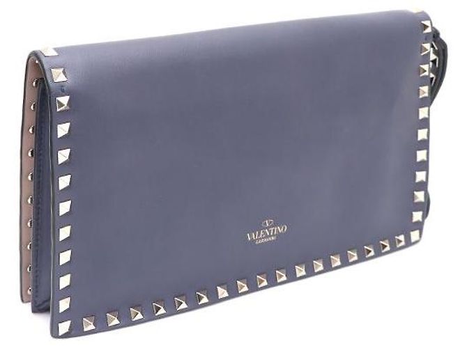 Valentino Clutch Rockstud con patta dorata Blu - vista 2