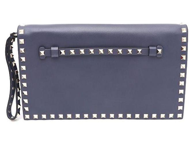 Valentino Clutch Rockstud con patta dorata Blu - vista 4