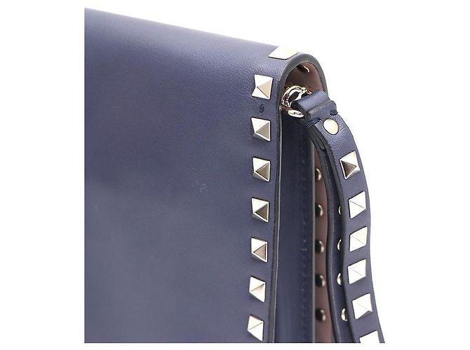 Valentino Clutch Rockstud con patta dorata Blu - vista 5