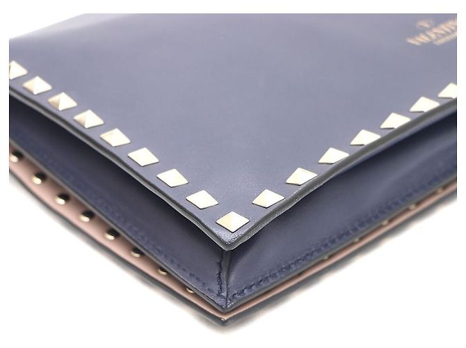 Valentino Clutch Rockstud con patta dorata Blu - vista 6