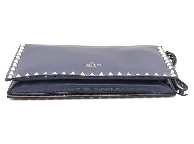 Valentino Clutch Rockstud con patta dorata Blu - vista 7