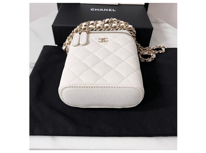 Chanel Borsa a tracolla Vanity White Caviar con catena Bianco - vista 10