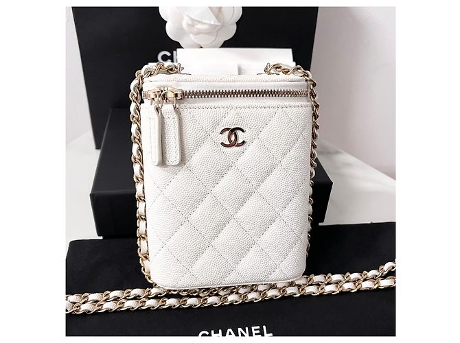 Chanel Borsa a tracolla Vanity White Caviar con catena Bianco - vista 2