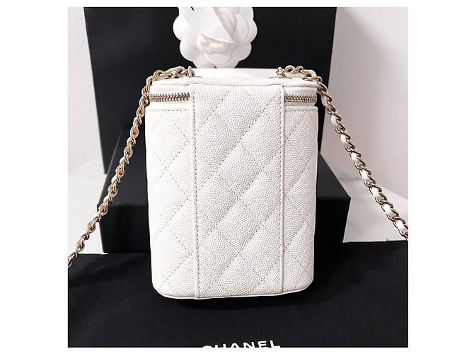 Chanel Borsa a tracolla Vanity White Caviar con catena Bianco - vista 3