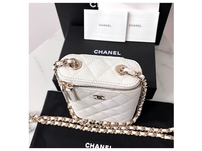 Chanel Borsa a tracolla Vanity White Caviar con catena Bianco - vista 4