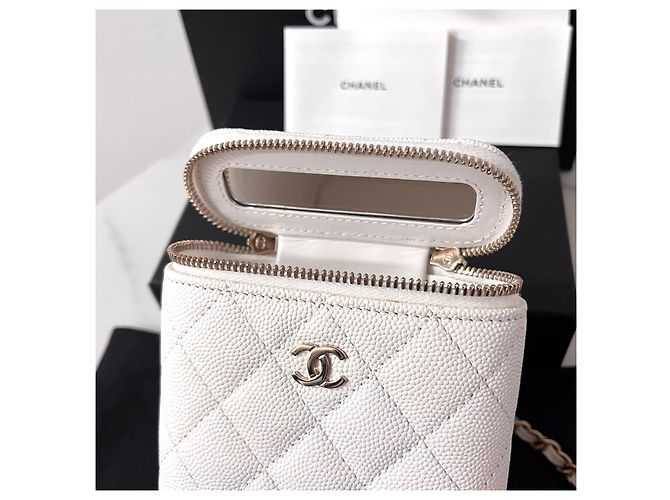 Chanel Borsa a tracolla Vanity White Caviar con catena Bianco - vista 5