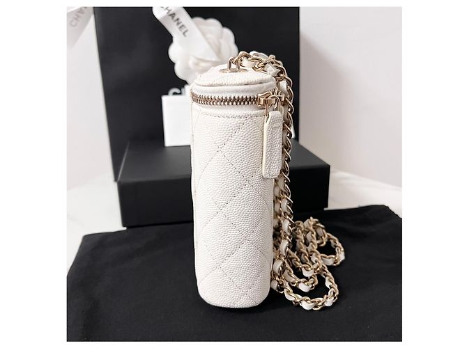 Chanel Borsa a tracolla Vanity White Caviar con catena Bianco - vista 8