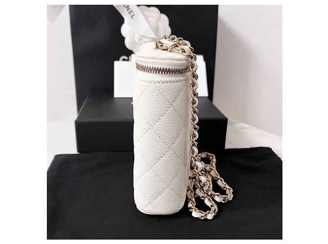 Chanel Borsa a tracolla Vanity White Caviar con catena Bianco - vista 9
